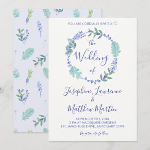 Purple Spring Floral Wreath Wedding Invitations