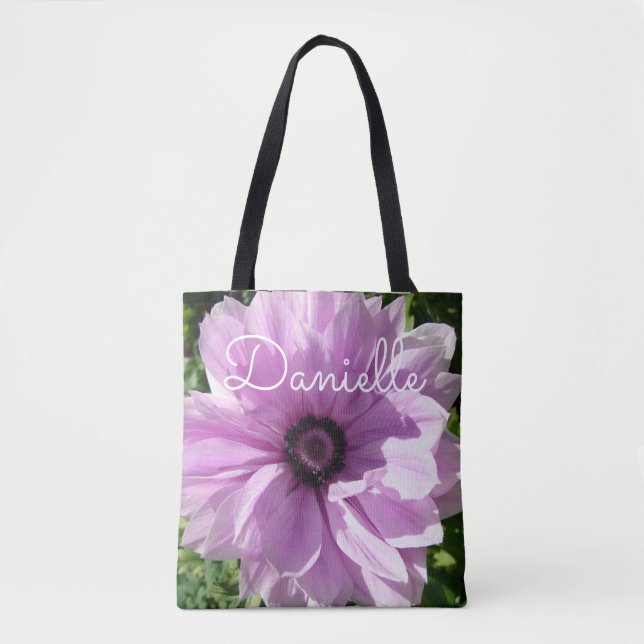 Purple Spring pink Floral flowers Ladies Name Bag (Front)
