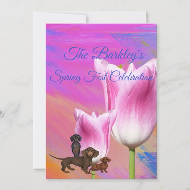 Purple Spring Time Dachshund Invitation (Devant)