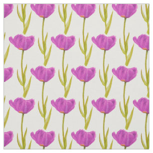 Purple spring tulip botanical watercolor fabric