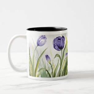 Purple Spring Tulips Two-Tone Coffee Mug