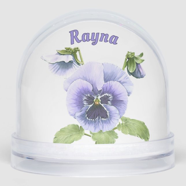 Purple Springtime Pansies Personalized Snowglobe (Front)