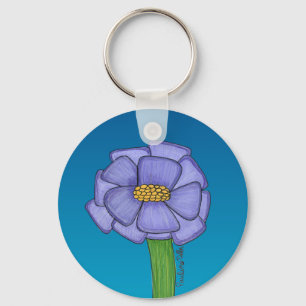 Purple Square Flower with Blue background Keychain