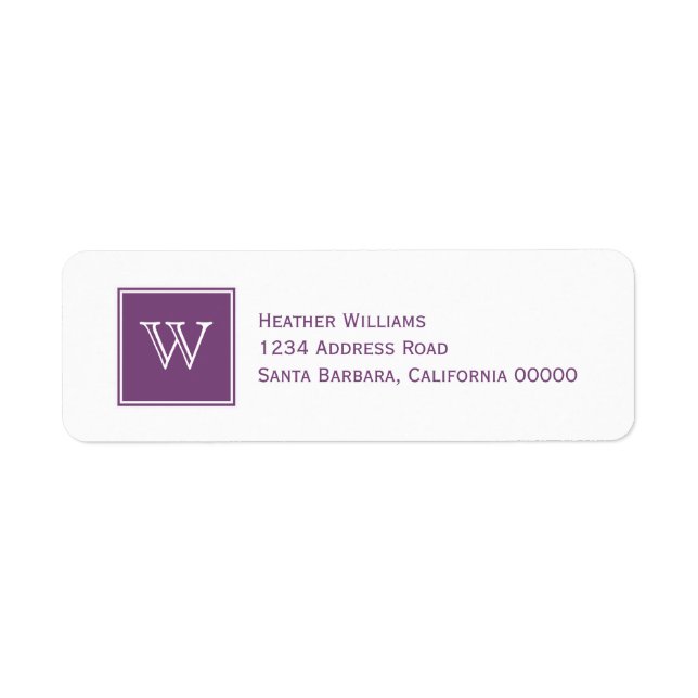 Purple Square Monogram Address Labels (Front)