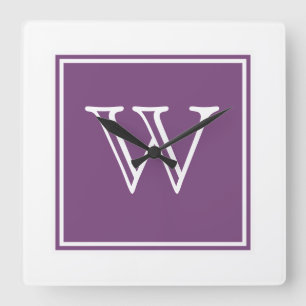 Purple Square Monogram Clock