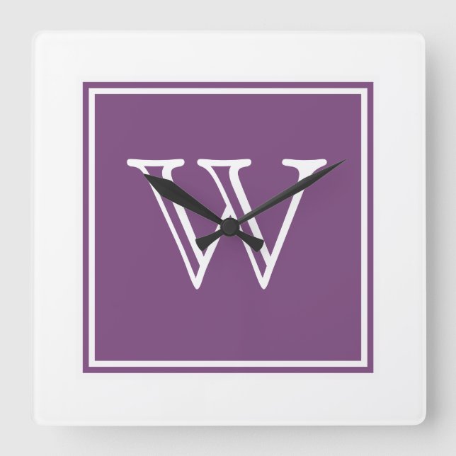 Purple Square Monogram Clock (Front)