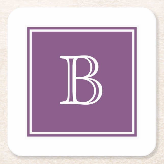Purple Square Monogram Paper Coaster (Front)