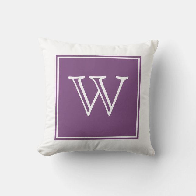 Purple Square Monogram Throw Pillow (Front)