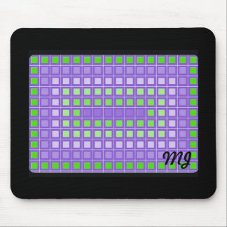 Purple Square Pattern with Initials Mouse Pad