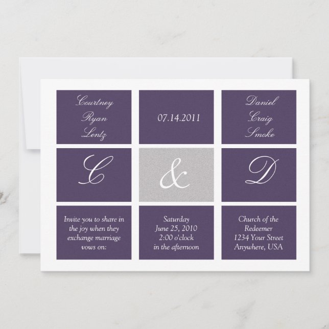Purple Squares Wedding Invitation (Front)