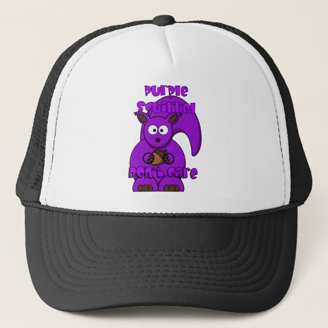 Purple Squirrel Don't Care Trucker Hat (Front)