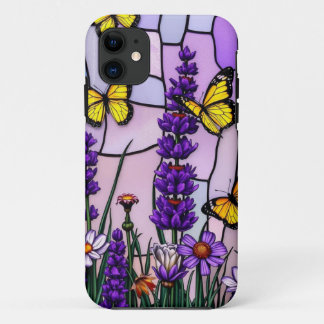 Purple Stained Glass and Butterflies iPhone 11 Case
