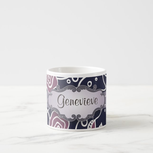 Purple Stained Glass Roses with Nameplate Espresso Cup (Front)