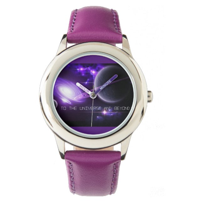 Purple Stainless Steel Kids Watch-Universe & Beyon Watch (Front)