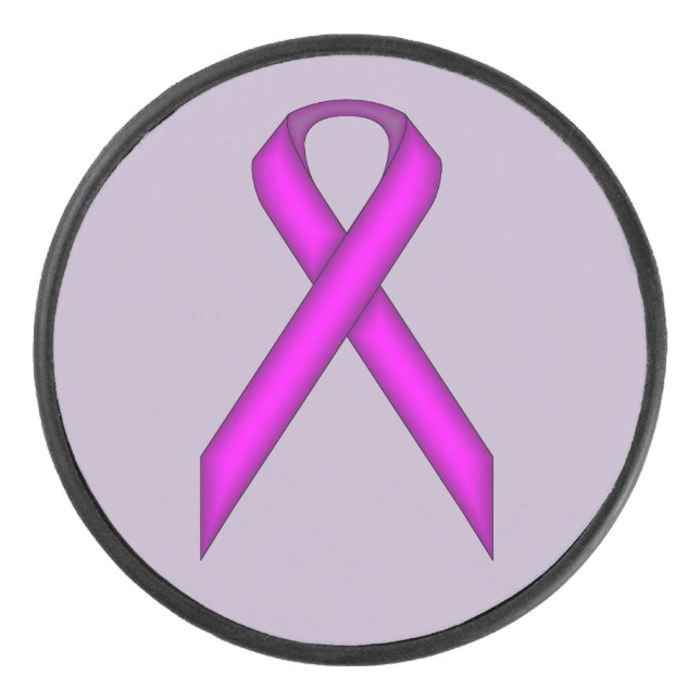 Purple Standard Ribbon by Kenneth Yoncich Hockey Puck (Front)