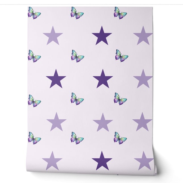 Purple Star & Butterfly Nursery Wallpaper  (Unrolling)
