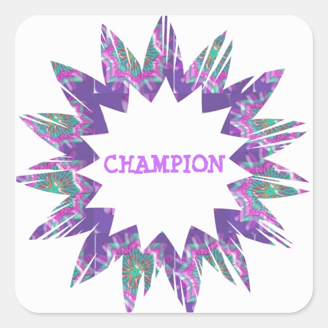 PURPLE Star:  CHAMPION Script Square Sticker (Front)