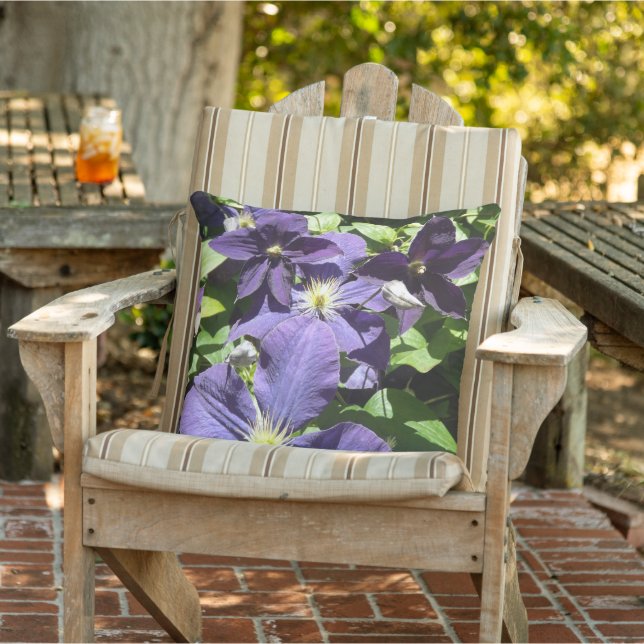 Purple Star Clematis Flowers with Foliage Throw Pillow (Chair)