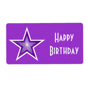 Purple Star 'Happy Birthday' label large purple