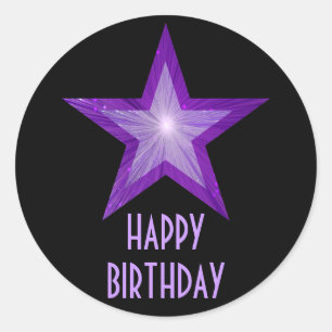 Purple Star 'Happy Birthday' round sticker black
