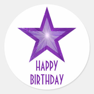 Purple Star 'Happy Birthday' round sticker white