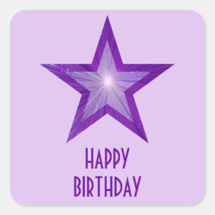 Purple Star 'Happy Birthday' square pale purple Sticker