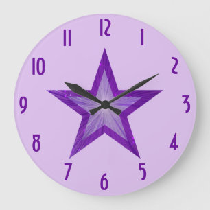 Purple Star 'nombres' horloge ronde violet clair