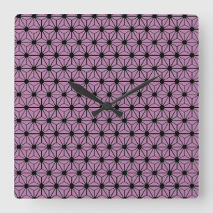 purple star pattern with black line square wall clock