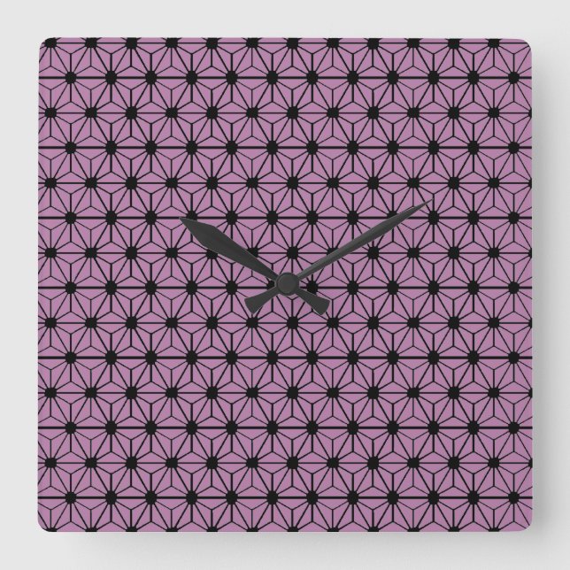 purple star pattern with black line square wall clock (Front)