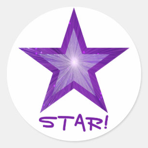 Purple Star 'STAR!' round sticker white