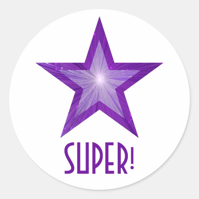 Purple Star 'SUPER!' round sticker white (Front)