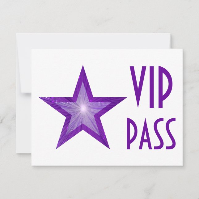 Purple Star 'VIP PASS' invitation white horizontal (Front)