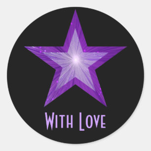 Purple Star 'With Love'' round sticker black