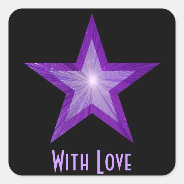 Purple Star 'With Love'' square sticker black (Front)
