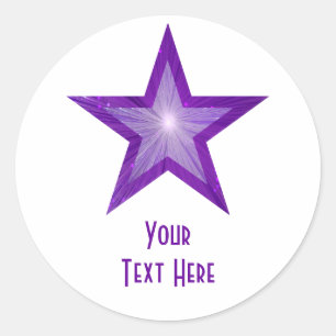 Purple Star 'Your Text' round sticker white