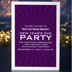 Purple Starburst Stripes New Year's Party Invite
