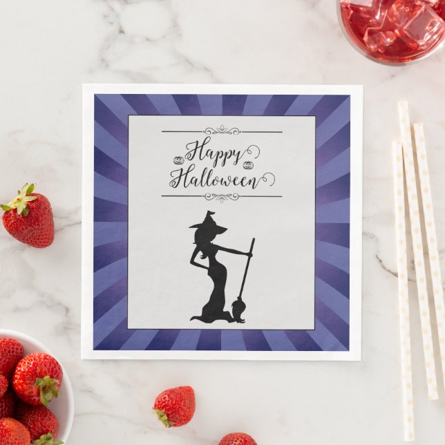 Purple Starburst Witch Halloween Napkin (Insitu)