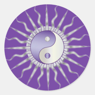 Purple Starburst Yin Yang Classic Round Sticker