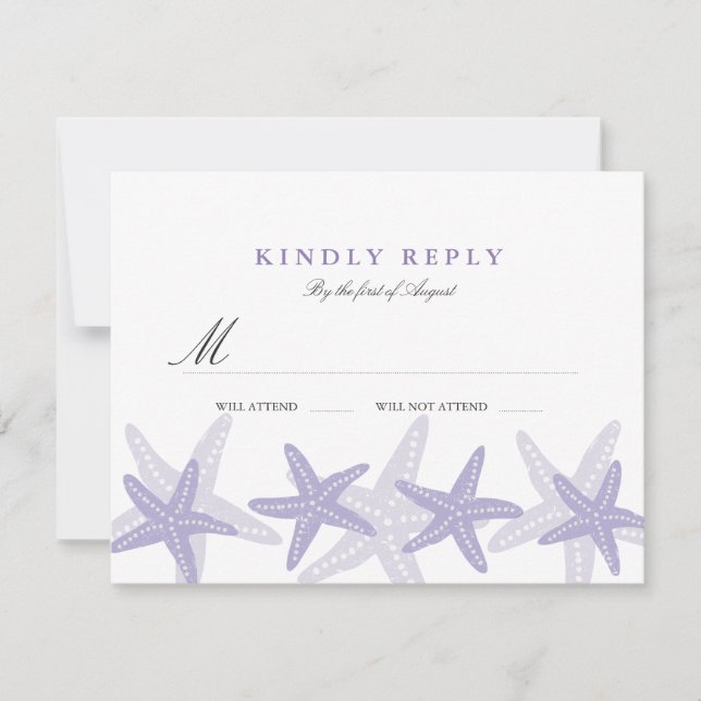 Purple Starfish Beach Wedding RSVP (Front)