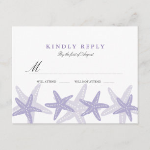 Purple Starfish Beach Wedding RSVP Card