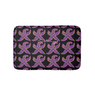 purple starfish pattern black bath mat