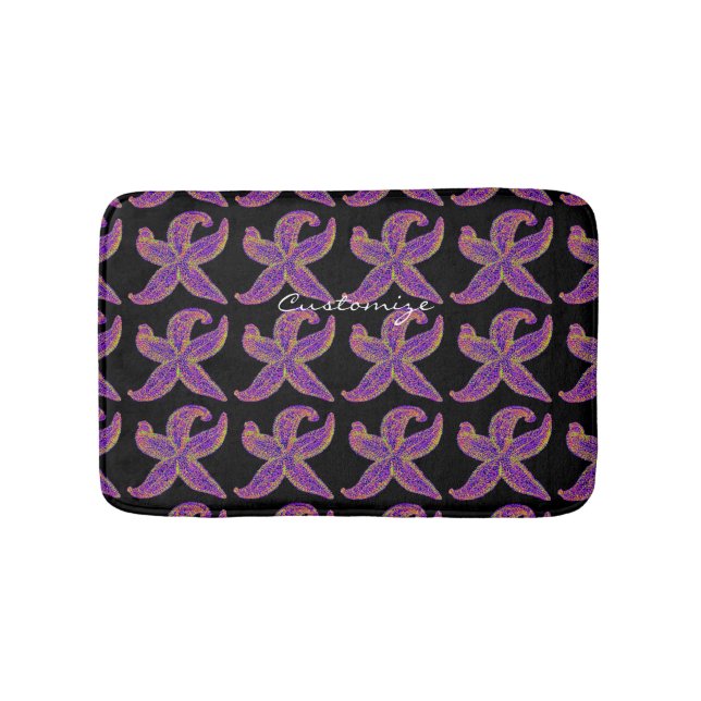 purple starfish pattern black bath mat (Front)