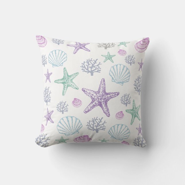 Purple Starfish Shell Pattern  Throw Pillow (Front)