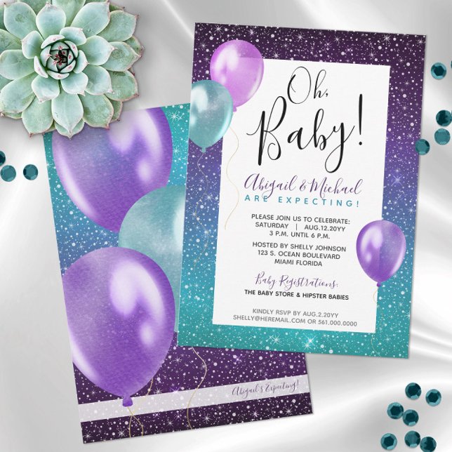 Purple Starry Night Couple's or Mommy Baby Shower Invitation (Our Purple Starry Night Baby Shower Invitations are Gender Neutral and a Super-fun Party Theme! )