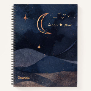 Purple starry night galaxy moon personalized notebook