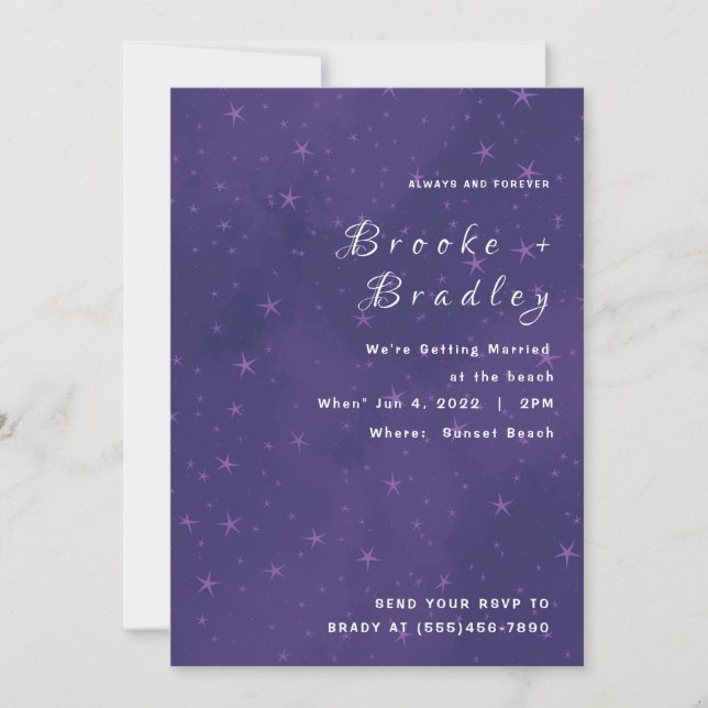 Purple Starry Night Wedding Invitation (Front)
