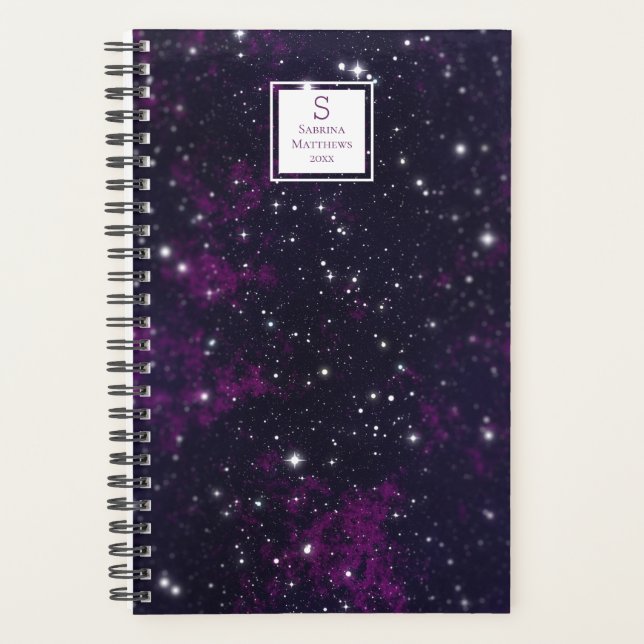 Purple Starry Sky Galaxy | Monogrammed Planner (Front)