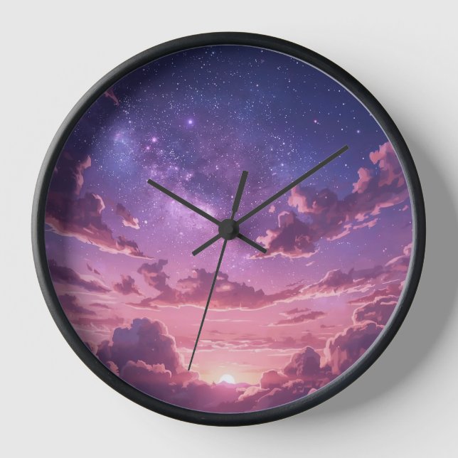 Purple Starry Sky Wall Clock (Front)