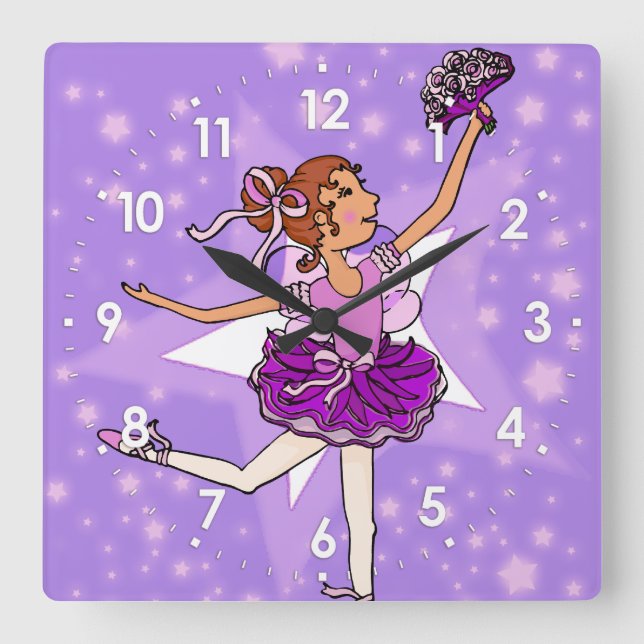 Purple stars ballerina girls wall clock (Front)