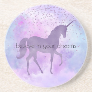 Purple Stars Confetti Watercolor Unicorn Coaster